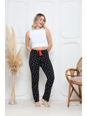 Viskon likralı alt pijama demir siyah baskı desenli q6018
