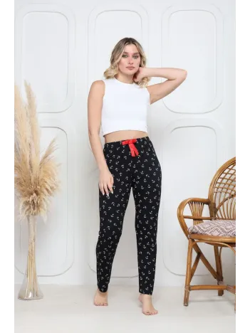 Viskon Likralı Alt Pijama Demir Siyah Baskı Desenli Q6018