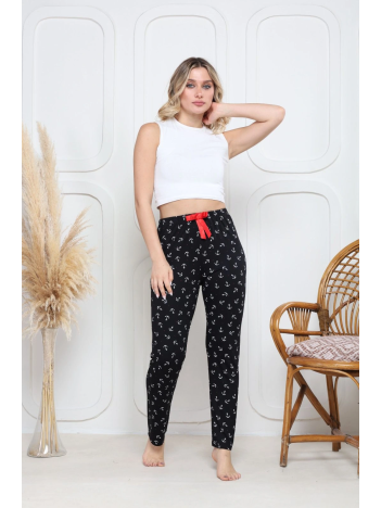 Viskon likralı alt pijama demir siyah baskı desenli q6018
