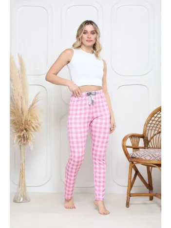 Viskon Likralı Alt Pijama Ekıse Pembe Baskı Desenli Q6018