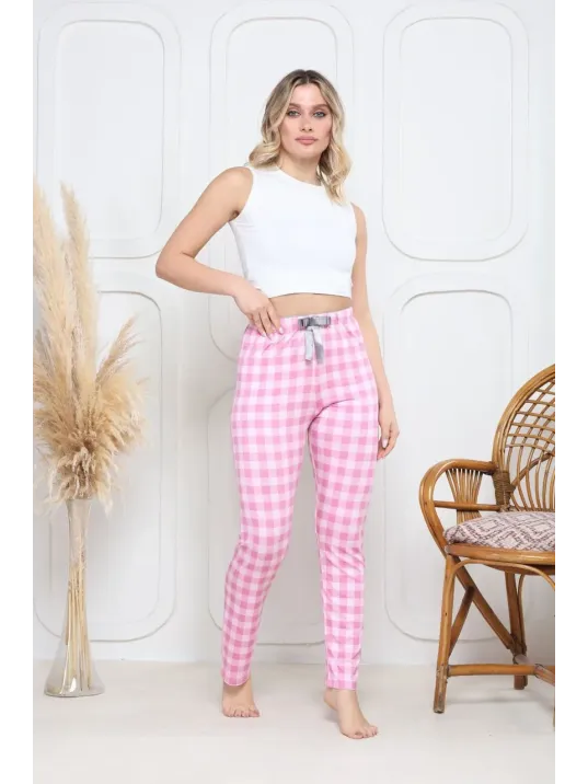 Viskon Likralı Alt Pijama Ekıse Pembe Baskı Desenli Q6018