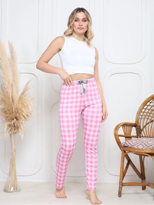 Viskon likralı alt pijama ekıse pembe baskı desenli q6018