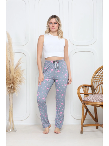 Viskon likralı alt pijama gri üzerine pembe kelebek baskı desenli q6018
