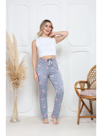 Viskon likralı alt pijama gri üzerine pembe kelebek baskı desenli q6018