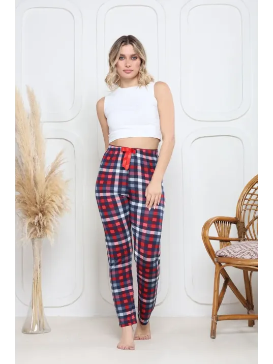 Viskon Likralı Alt Pijama Küçük Ekose Baskı Desenli Q6018