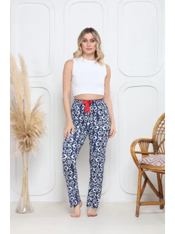Viskon Likralı Alt Pijama Süzgülü Lacivert Baskı Desenli Q6018