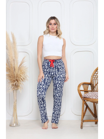Viskon likralı alt pijama süzgülü lacivert baskı desenli q6018