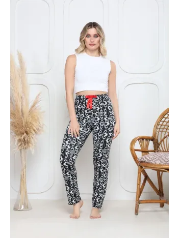 Viskon Likralı Alt Pijama Süzgülü Siyah Baskı Desenli Q6018