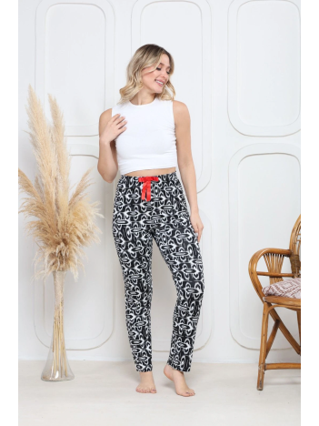 Viskon likralı alt pijama süzgülü siyah baskı desenli q6018