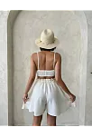 Volanlı Keten Şort Bej S255058