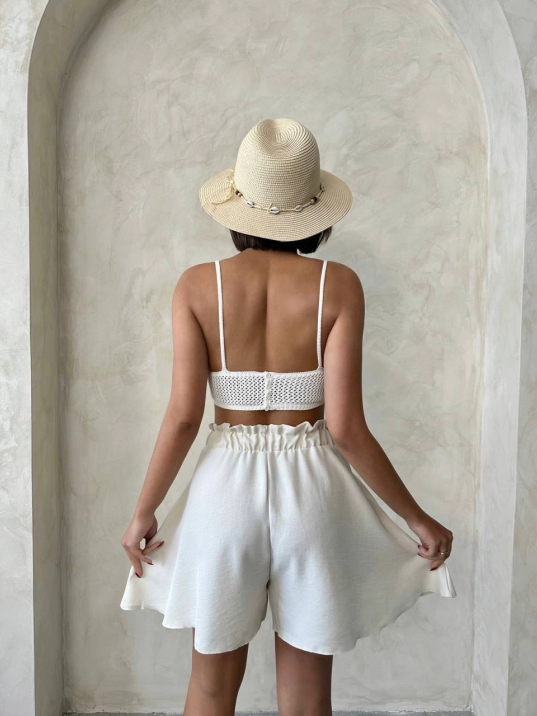 Volanlı keten şort bej s255058 Volanlı keten şort bej s255058