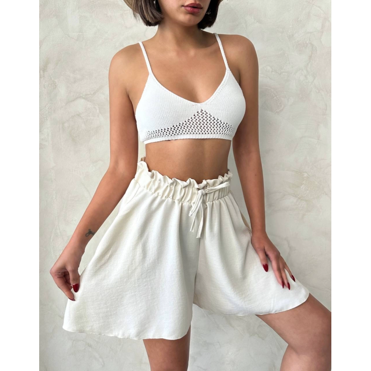Volanlı keten şort bej s255058 Volanlı keten şort bej s255058