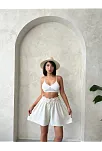 Volanlı Keten Şort Bej S255058