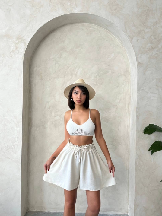 Volanlı keten şort bej s255058 Volanlı keten şort bej s255058