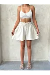 Volanlı Keten Şort Bej S255058