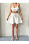 Volanlı Keten Şort Bej S255058