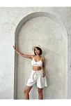 Volanlı Keten Şort Bej S255058