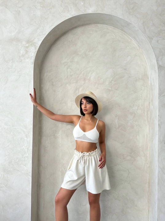 Volanlı keten şort bej s255058 Volanlı keten şort bej s255058