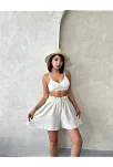 Volanlı Keten Şort Bej S255058