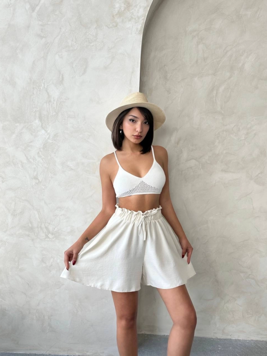 Volanlı keten şort bej s255058 Volanlı keten şort bej s255058