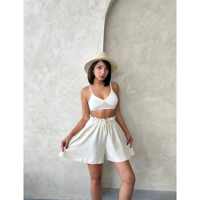 Volanlı keten şort bej s255058 Volanlı keten şort bej s255058