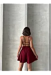 Volanlı Keten Şort Bordo S255058