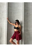 Volanlı Keten Şort Bordo S255058