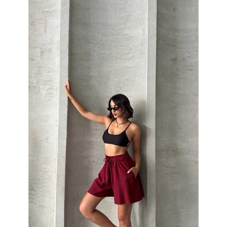 Volanlı keten şort bordo s255058 Volanlı keten şort bordo s255058
