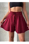 Volanlı Keten Şort Bordo S255058