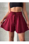 Volanlı Keten Şort Bordo S255058