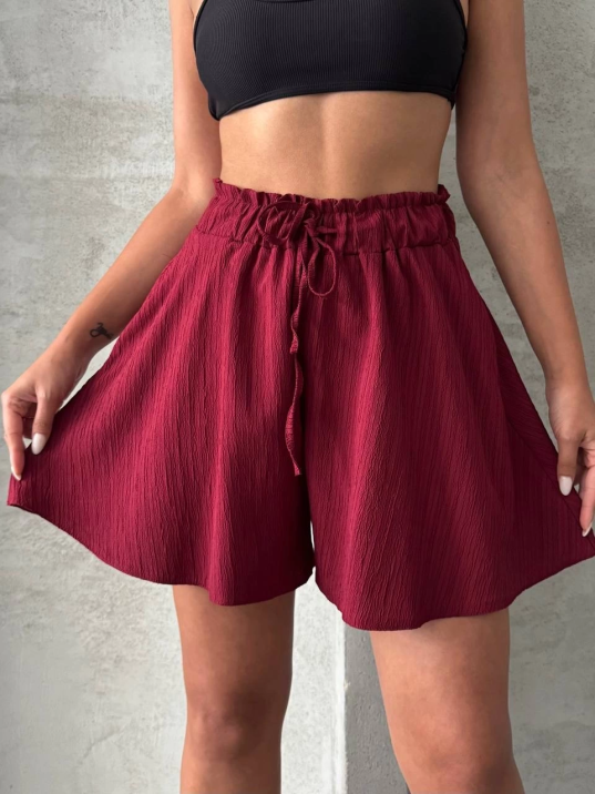 Volanlı keten şort bordo s255058 Volanlı keten şort bordo s255058