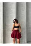 Volanlı Keten Şort Bordo S255058