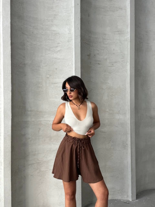 Volanlı keten şort kahve s255058 Volanlı keten şort kahve s255058