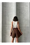 Volanlı Keten Şort Kahve S255058