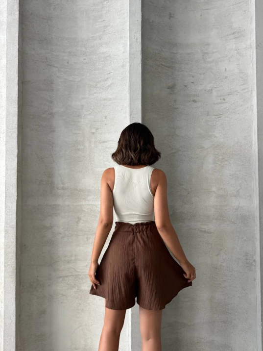 Volanlı keten şort kahve s255058 Volanlı keten şort kahve s255058