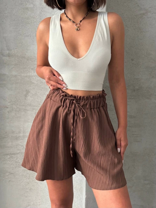 Volanlı keten şort kahve s255058 Volanlı keten şort kahve s255058