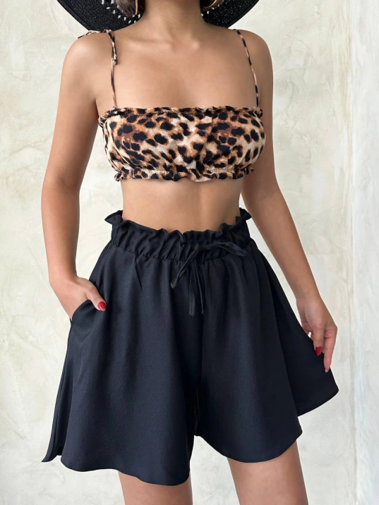 Volanlı keten şort siyah s255058 Volanlı keten şort siyah s255058