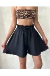 Volanlı Keten Şort Siyah S255058