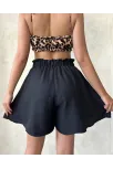 Volanlı Keten Şort Siyah S255058