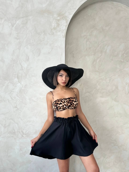 Volanlı keten şort siyah s255058 Volanlı keten şort siyah s255058