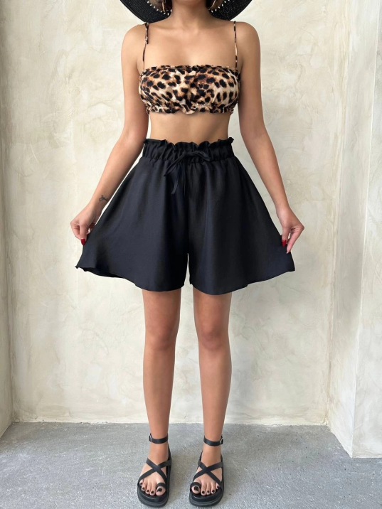 Volanlı keten şort siyah s255058 Volanlı keten şort siyah s255058