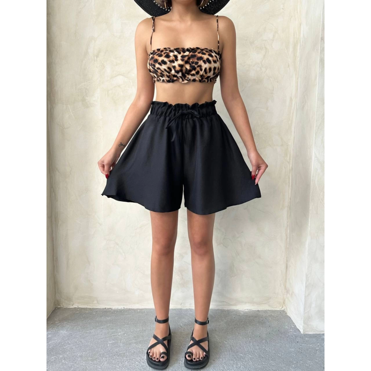 Volanlı keten şort siyah s255058 Volanlı keten şort siyah s255058