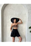 Volanlı Keten Şort Siyah S255058
