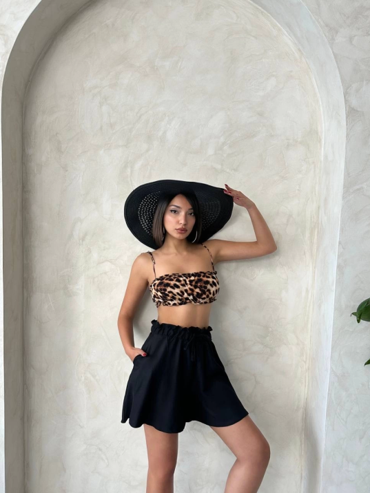 Volanlı keten şort siyah s255058 Volanlı keten şort siyah s255058