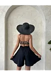 Volanlı Keten Şort Siyah S255058