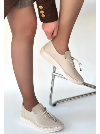 Warte Bej Deri Bağcıklı Spor Ayakkabı