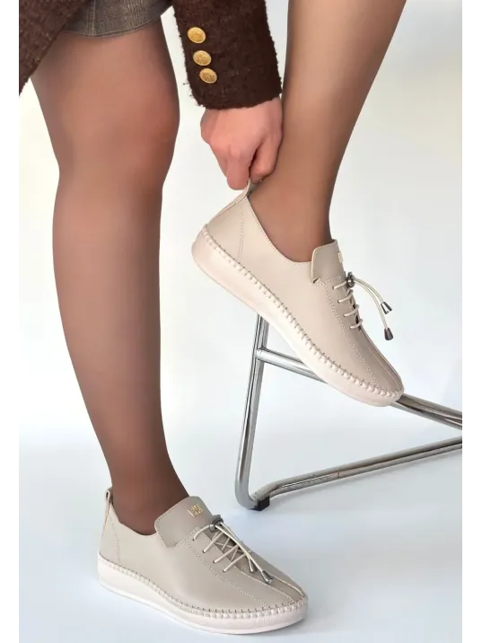 Warte Bej Deri Bağcıklı Spor Ayakkabı