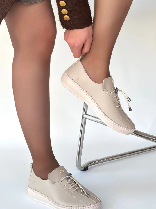 Warte Bej Deri Bağcıklı Spor Ayakkabı