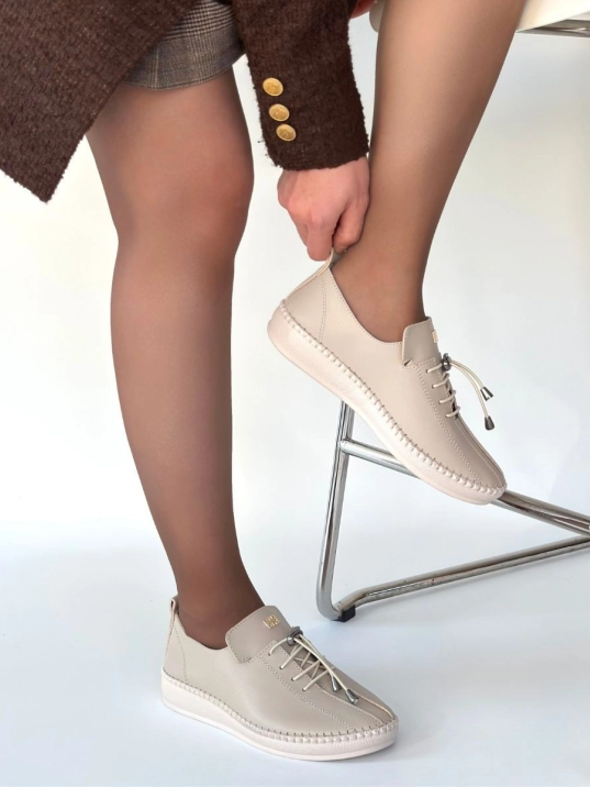 Warte Bej Deri Bağcıklı Spor Ayakkabı