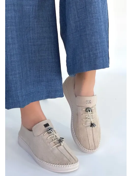 Warte Bej Süet Bağcıklı Spor Ayakkabı